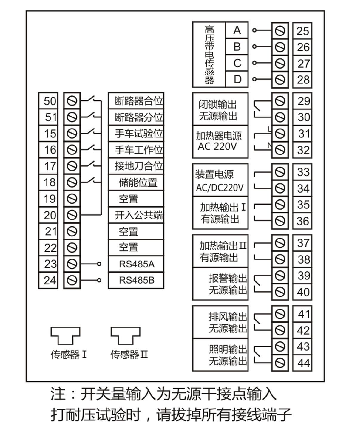 開關柜智能操控裝置端子接線圖