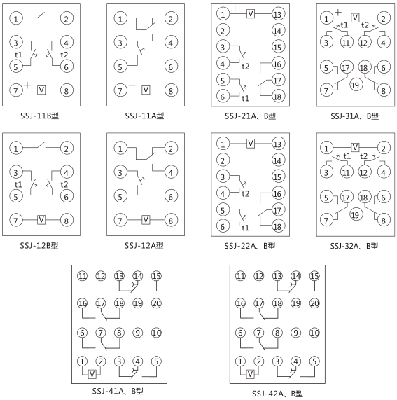 SSJ-41A靜態(tài)時(shí)間繼電器內(nèi)部接線(xiàn)及外引接線(xiàn)圖(正視圖)圖片