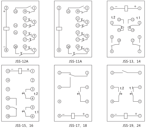 JSS-13時間繼電器背后接線圖及外引接線圖(背視圖)圖片 JSS-13時間繼電器背后接線圖及外引接線圖(背視圖)圖片