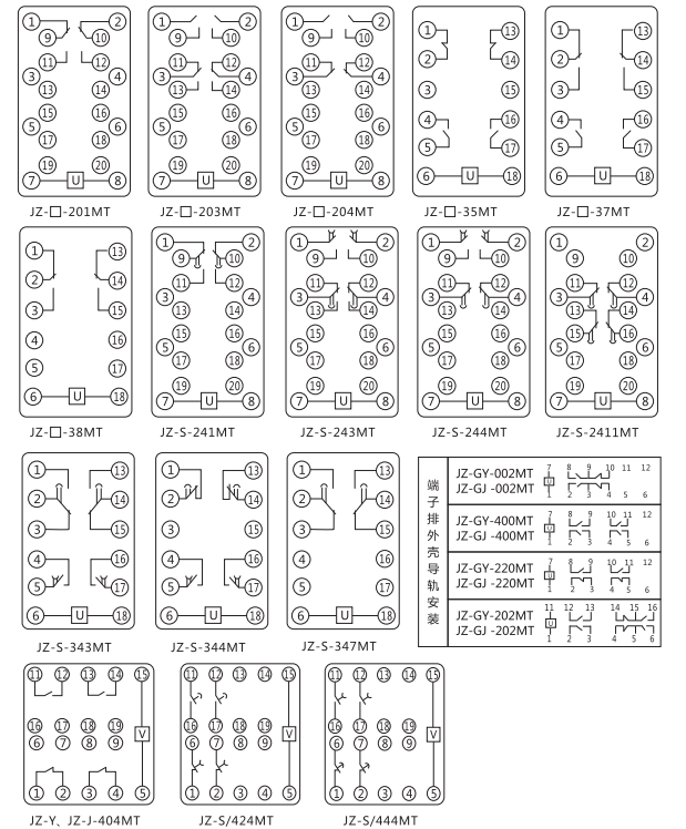 JZ-Y-201MT跳位、合位、電源監視中間繼電器內部接線圖