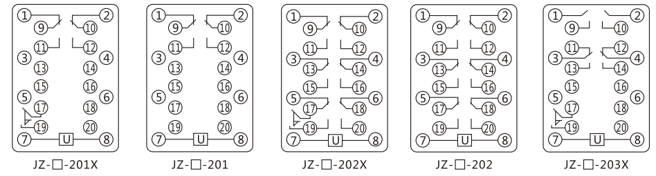 JZY（J)-311靜態(tài)中間繼電器內(nèi)部接線(xiàn)圖及外引接線(xiàn)圖