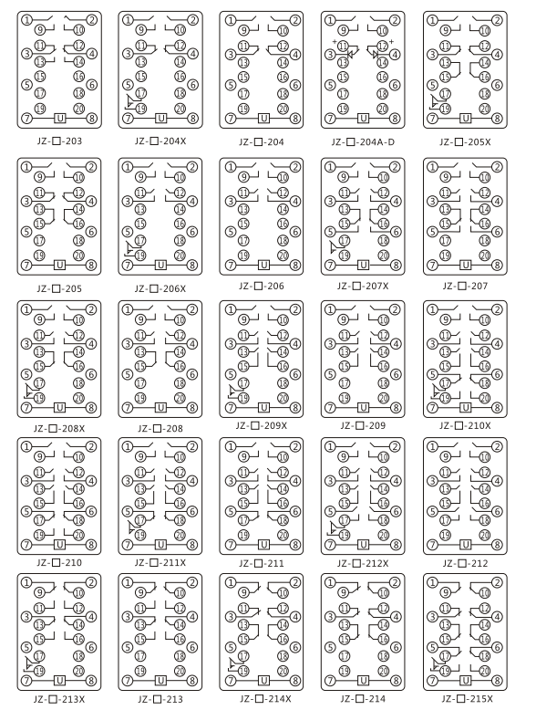 JZY（J)-311靜態(tài)中間繼電器內(nèi)部接線(xiàn)圖及外引接線(xiàn)圖