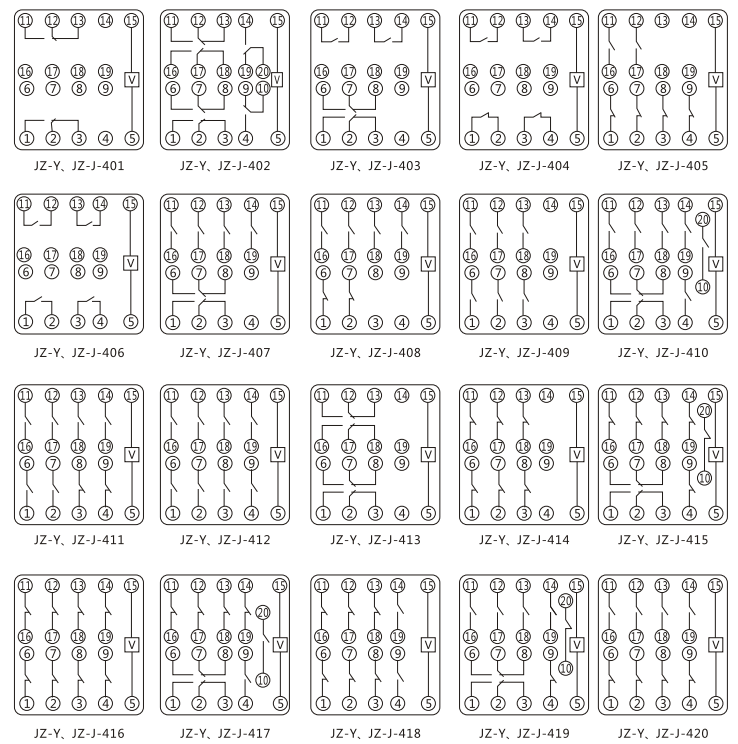 JZY（J)-311靜態(tài)中間繼電器內(nèi)部接線(xiàn)圖及外引接線(xiàn)圖