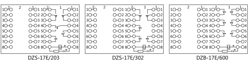 DZS-17E/600延時中間繼電器內部接線及外引接線圖（背視）